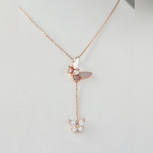 Rose Gold Butterfly Necklace with pink Mother of Pearl, Charmed Aroma - Picture 6 of 8